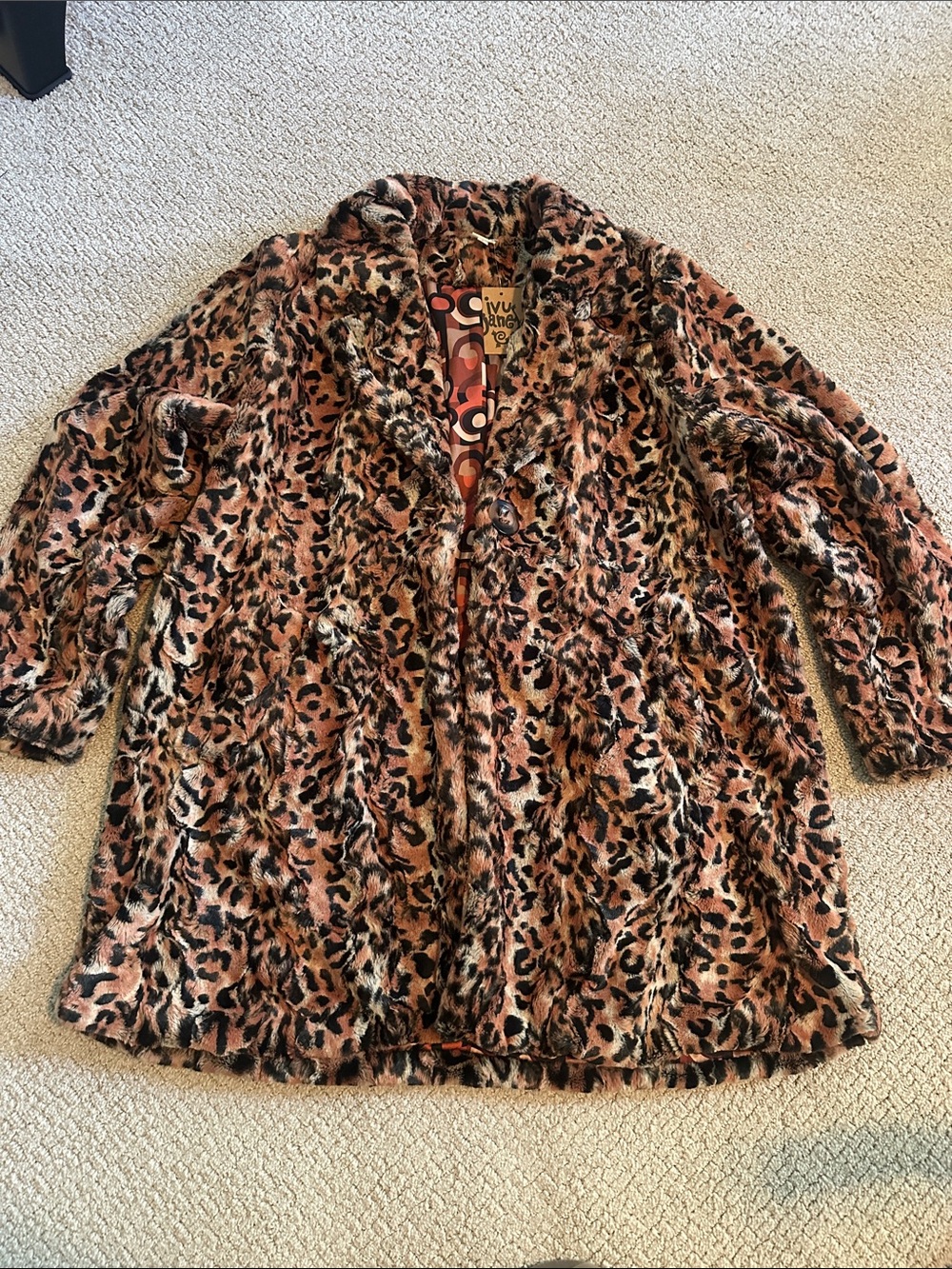 Leopard Print Faux Fur Coat - Women’s Pink/Brown